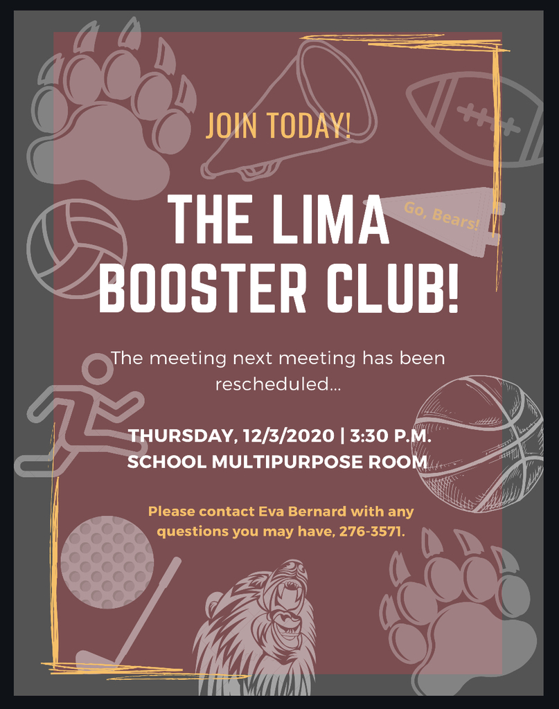 Lima Booster Club meeting rescheduled. 